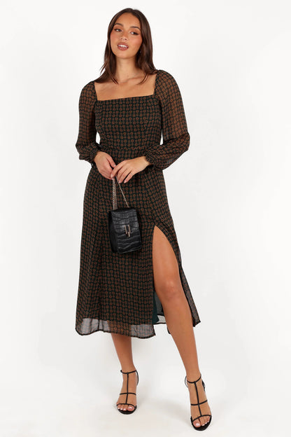 Ettie Long Sleeve Midi Dress Pine Tan