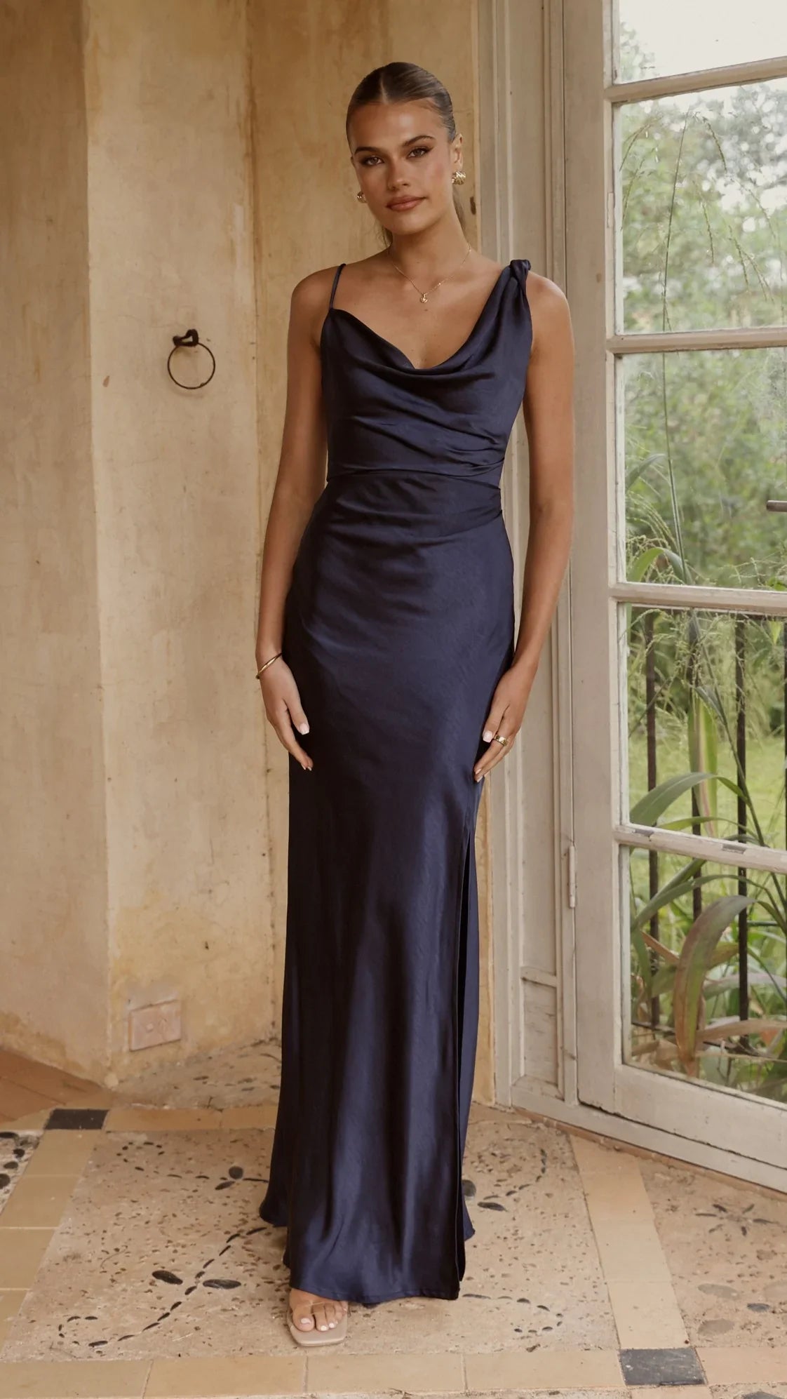Iris Asymmetrical Maxi Dress Navy
