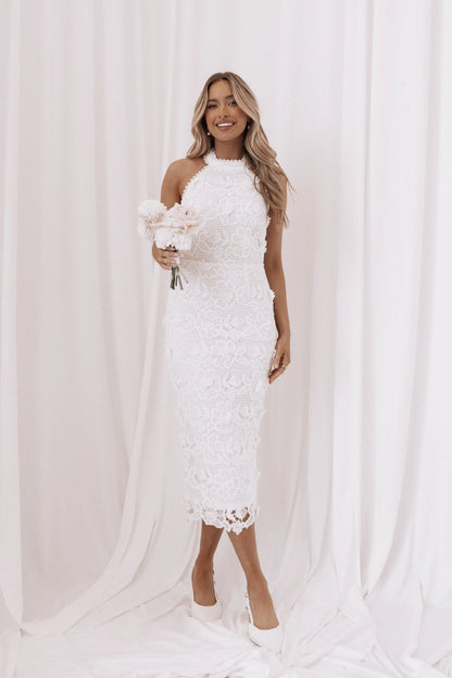 Adalyn Halterneck Midi Dress White