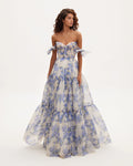 Hydrangea Tender floral maxi tie strap dress