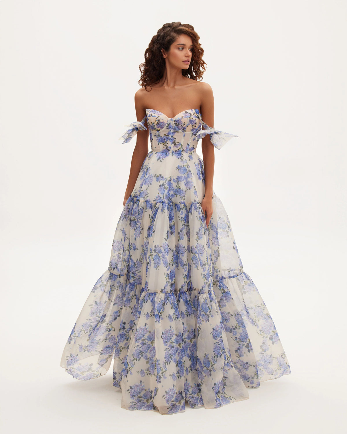 Hydrangea Tender floral maxi tie strap dress