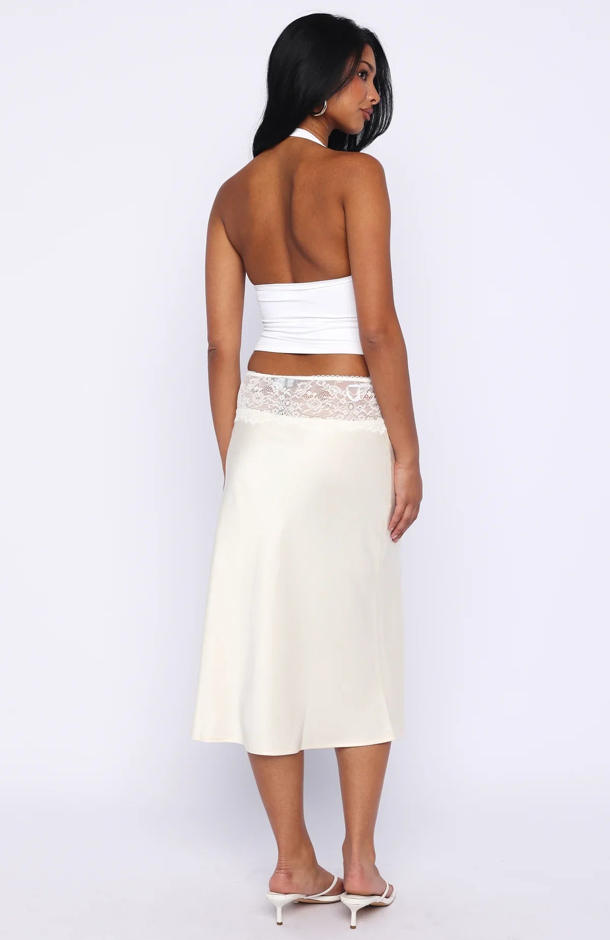 For A Long Time Lace Trim Midi Skirt Cream
