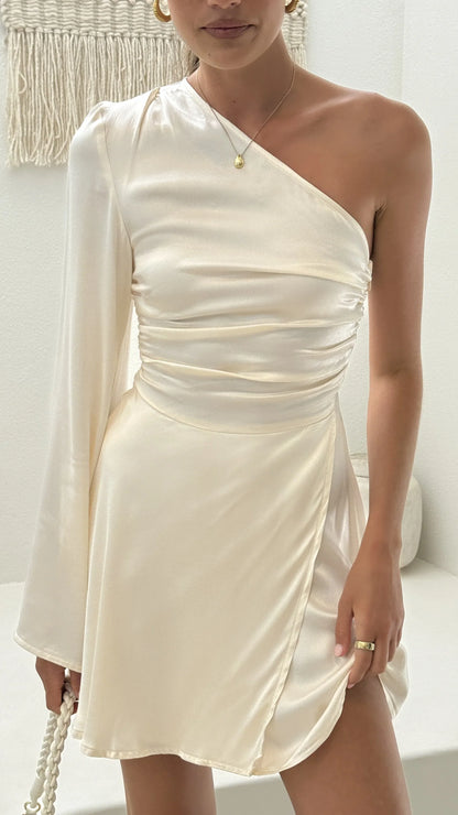 Letty One Shoulder Mini Dress Cream