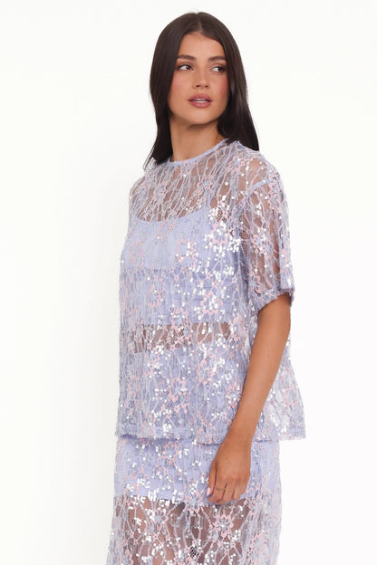 Yonder Sheer Lace Tee Top Purple