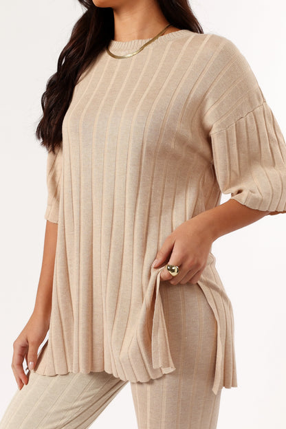Silvie Short Sleeve Knitted Set Beige