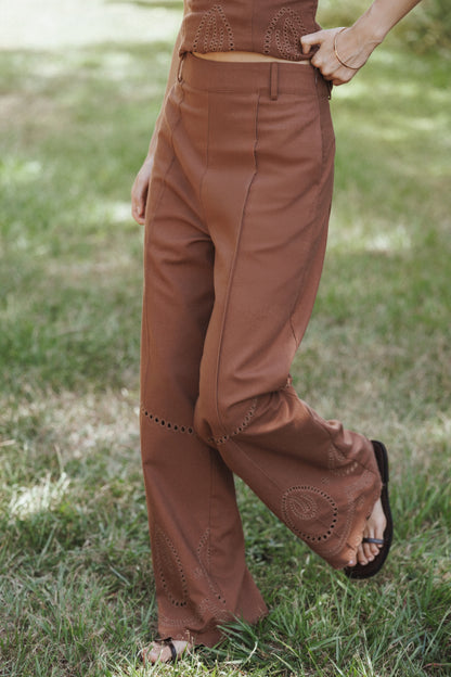Dalia Eyelet Pant Brown