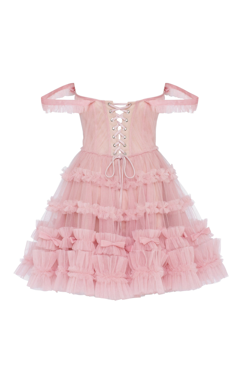 Flirty ruffled tulle mini dress in misty rose Glow Up