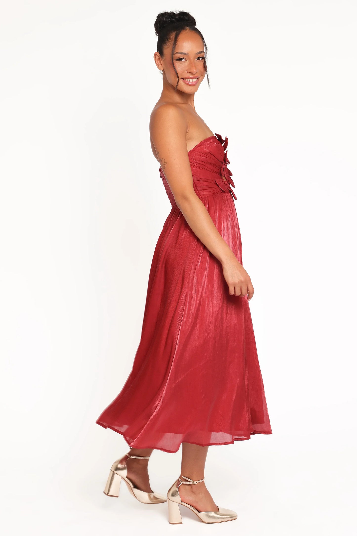 Mila Strapless Midi Dress Red