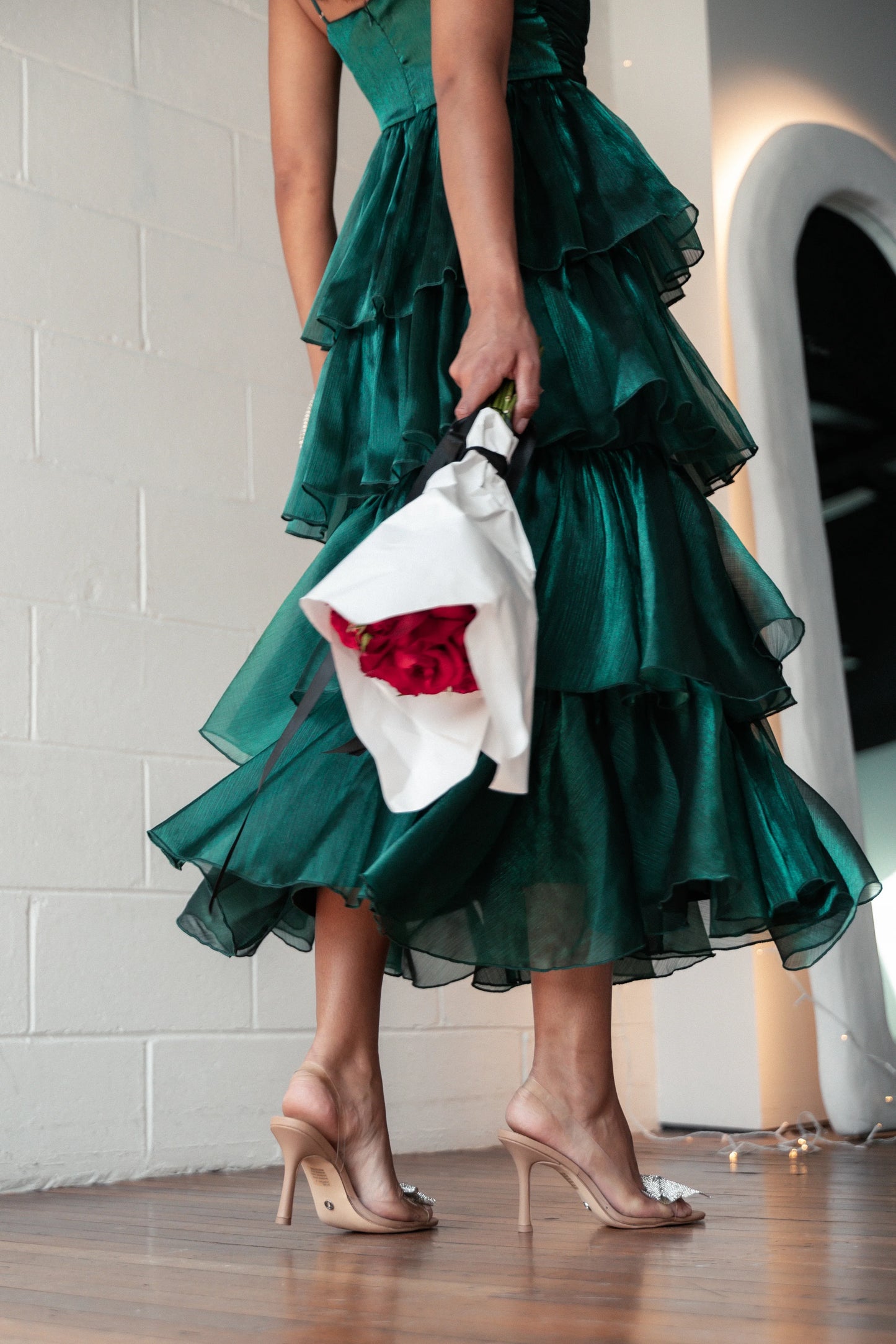 Jace Tiered Maxi Dress Shimmer Emerald