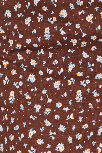 Madison Linen Column Skirt Brown Floral