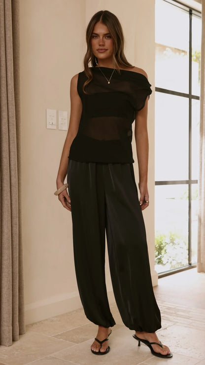Zabella Sheer Off Shoulder Top Black