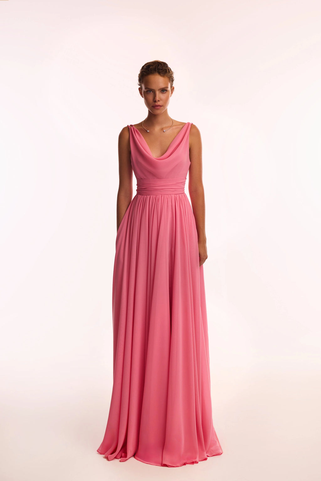 Classy pink pleated maxi dress
