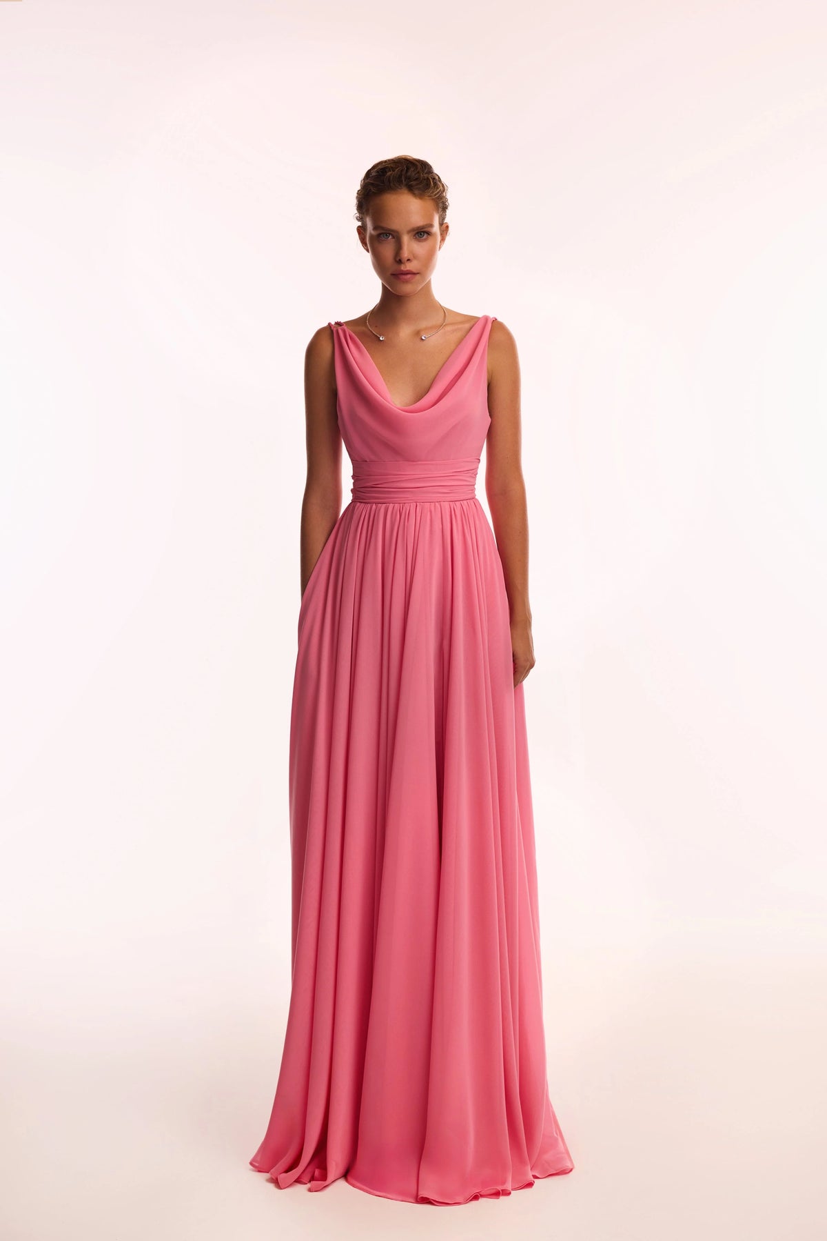 Classy pink pleated maxi dress