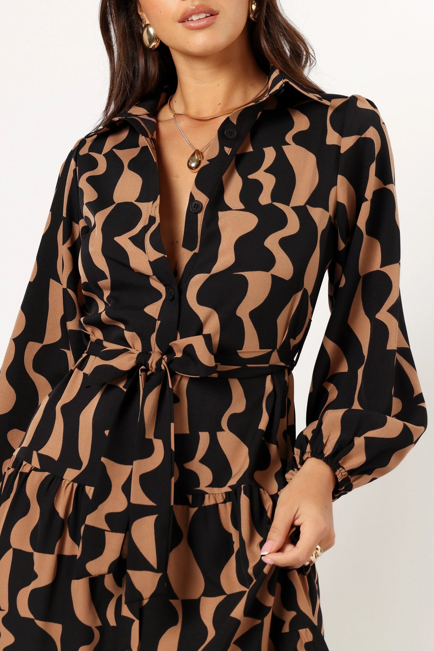Lincoln Long Sleeve Maxi Dress Black Beige