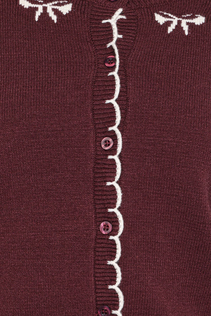 Payton Bow Scallop Cardigan Plum