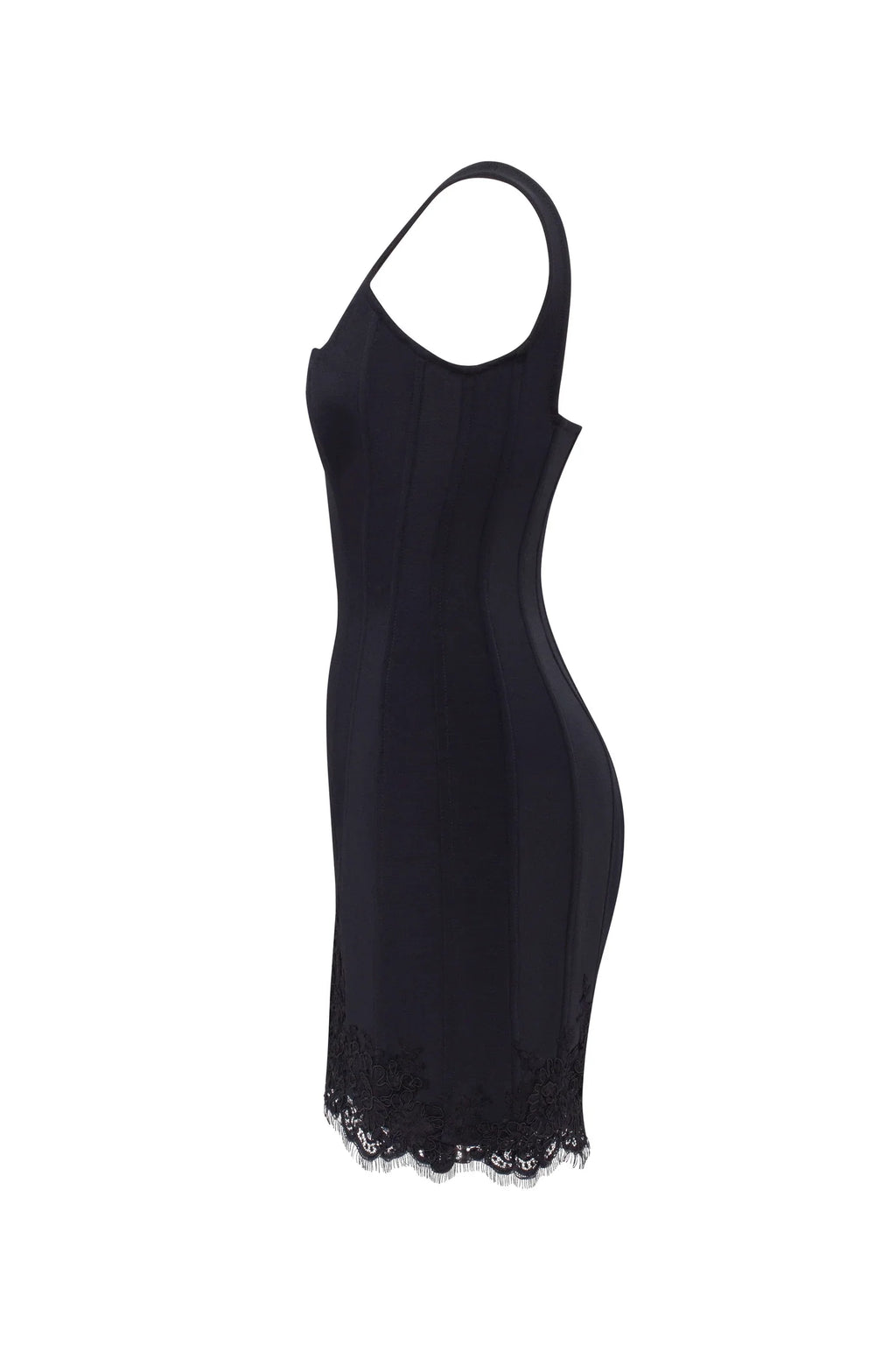 Sultry black corset mini dress with lace hem Parisienne