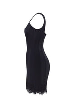 Sultry black corset mini dress with lace hem Parisienne