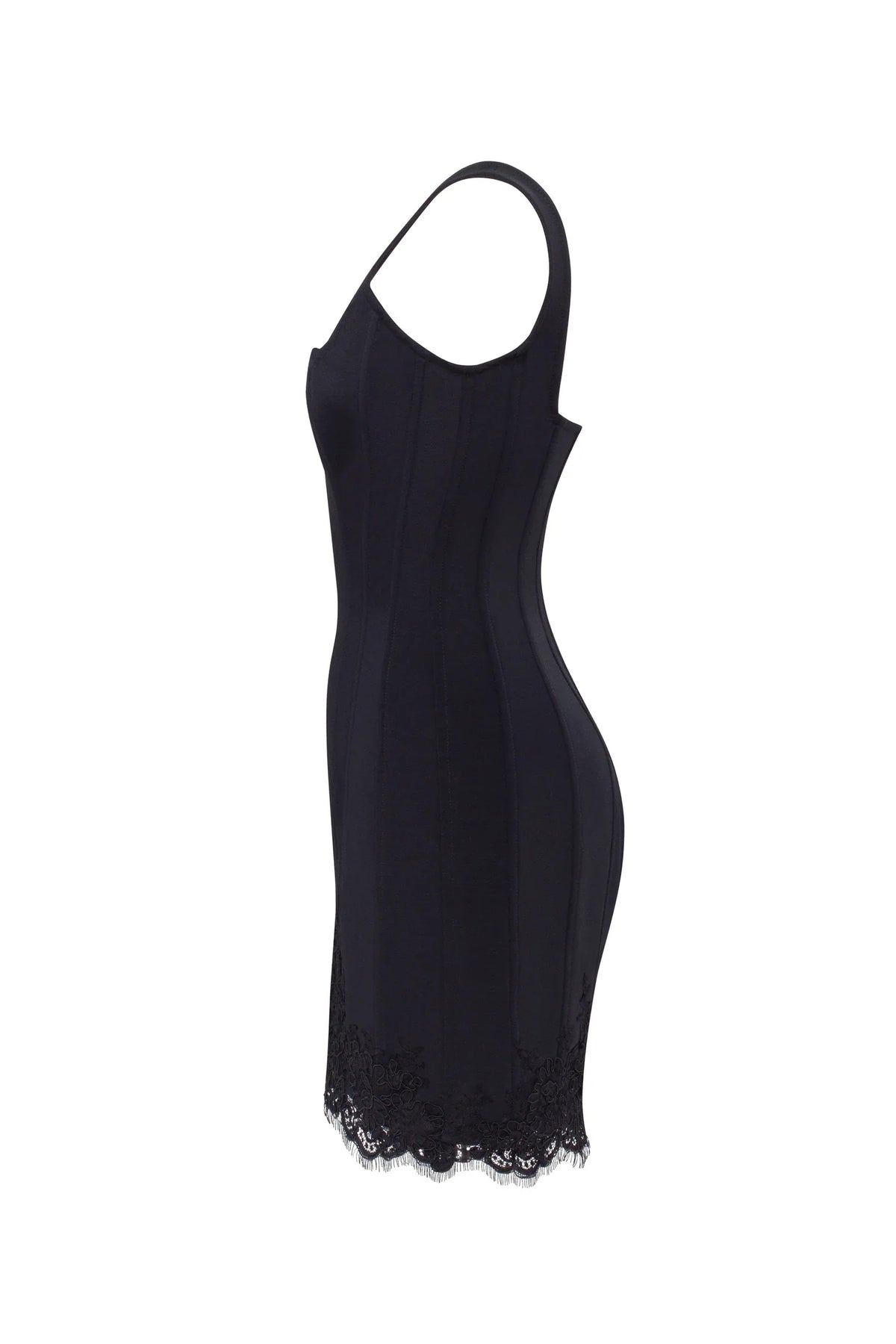 Sultry black corset mini dress with lace hem Parisienne
