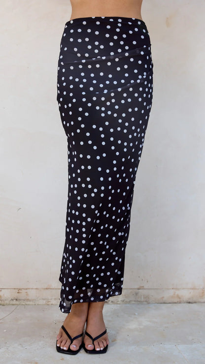 Janika Maxi Skirt Black White Polka Dot