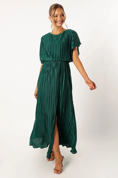 Neville Pleated Maxi Dress Teal Green