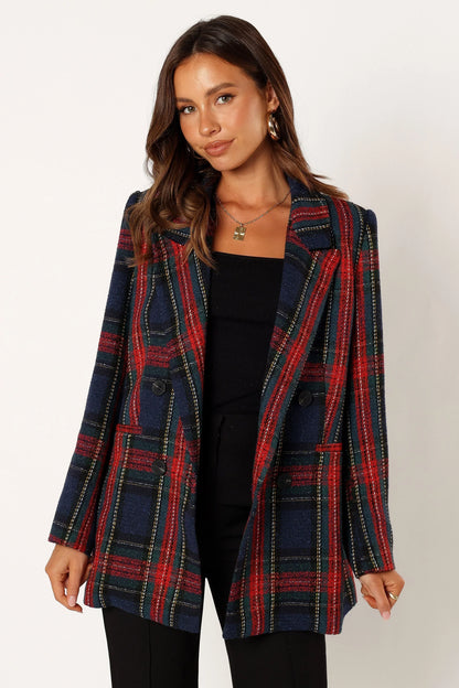 Vivienne Plaid Blazer Red Navy Multi
