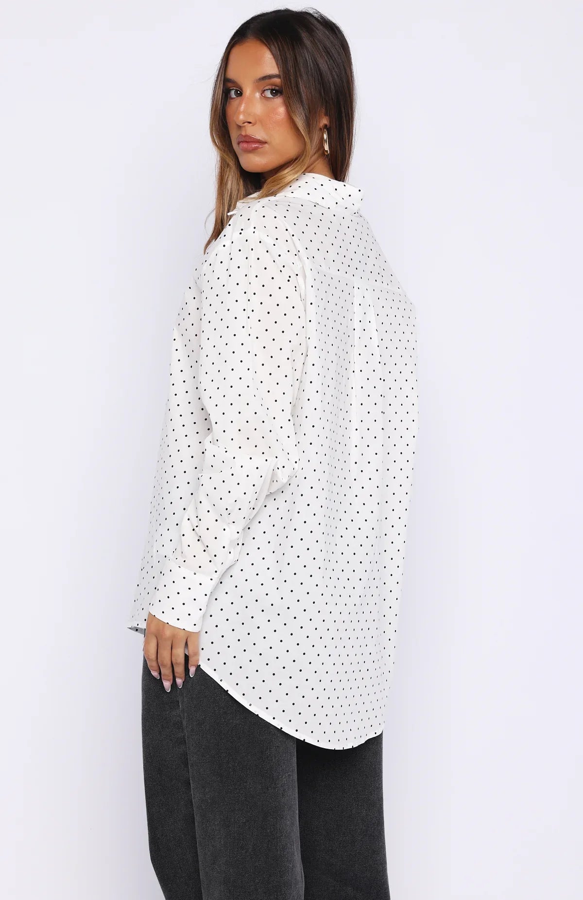 Always About Us Button Up Shirt White Polka Dot