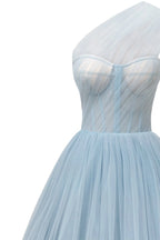 Light Blue One Shoulder Cocktail Tulle Dress