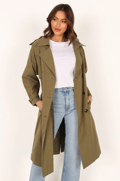 Trina Button Front Trench Coat Olive