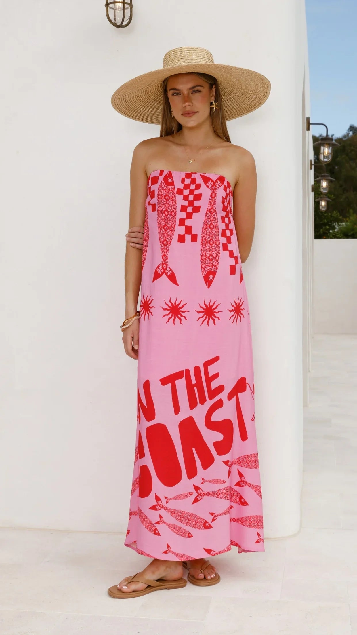 Elidie Maxi Dress Pink Red Tide