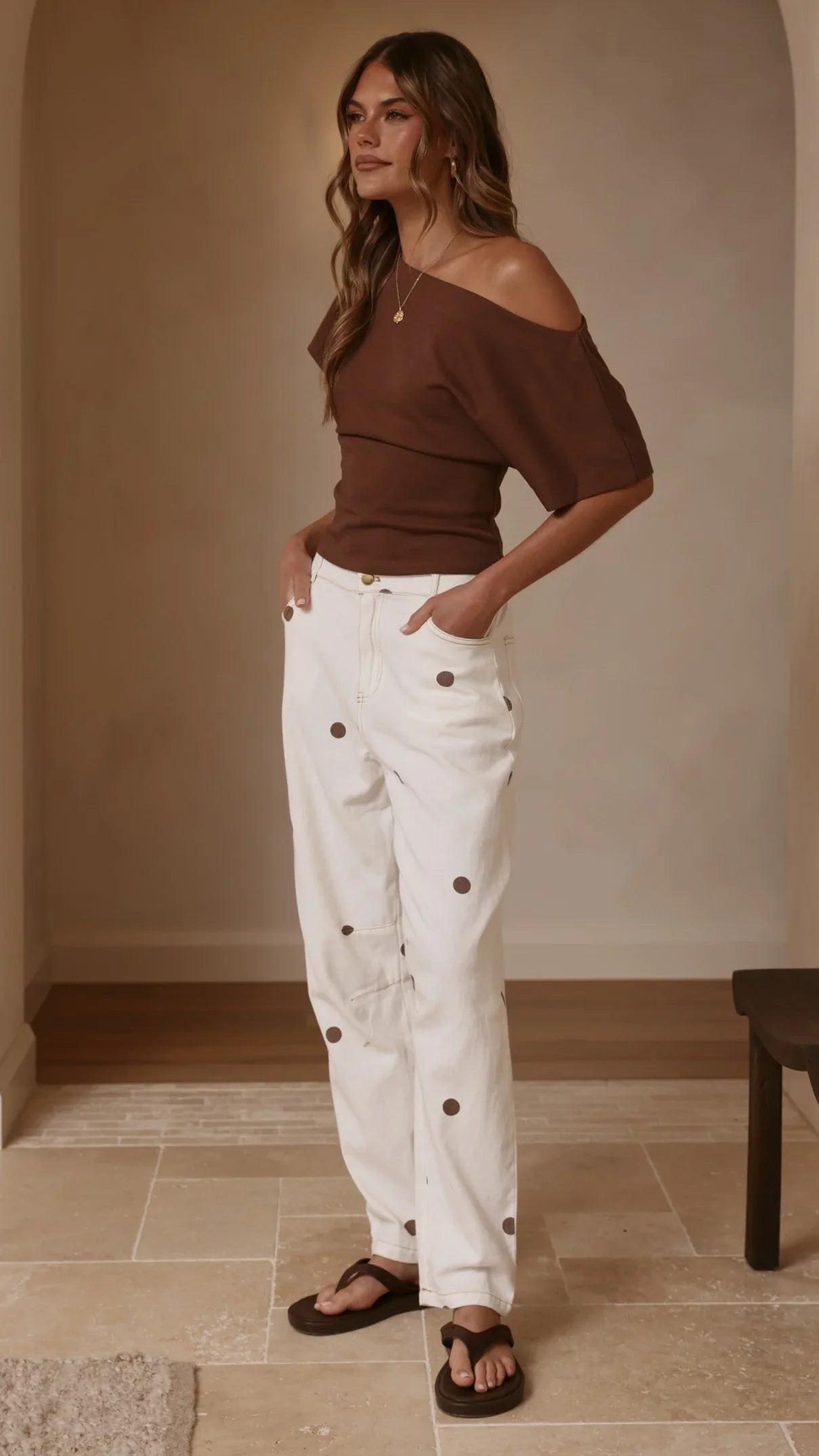 Cleora Barrel Jeans Cream Polka