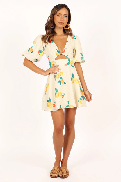 Mikaela Mini Dress Lemon Print