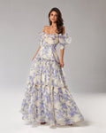 Hydrangea Feminine voluminous sheer sleeves dress