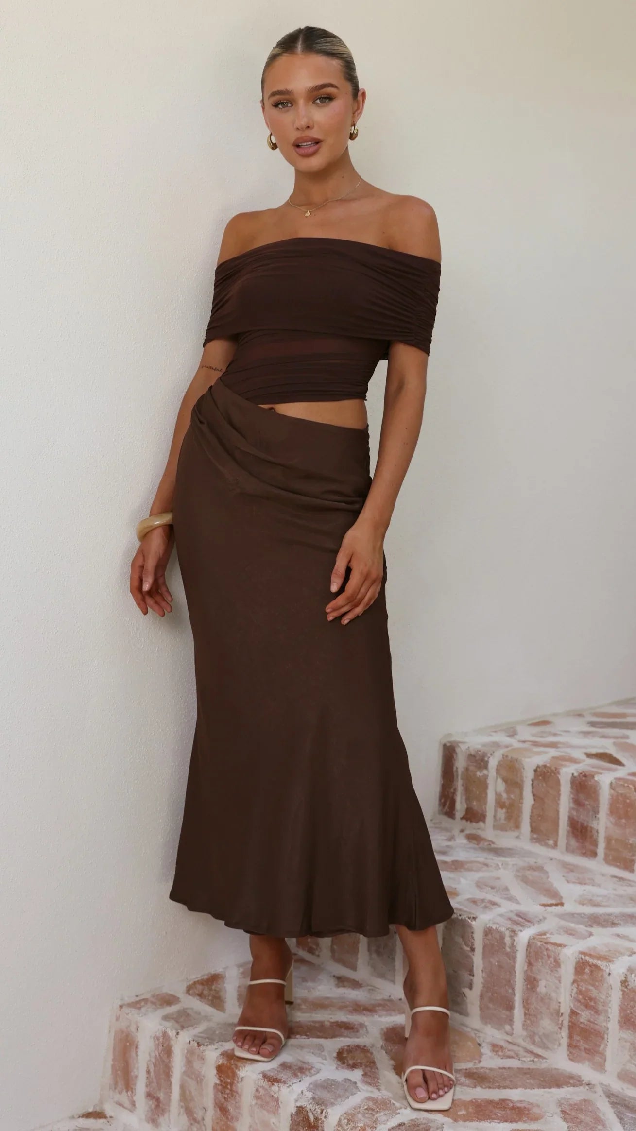 Daena Off Shoulder Maxi Dress Chocolate