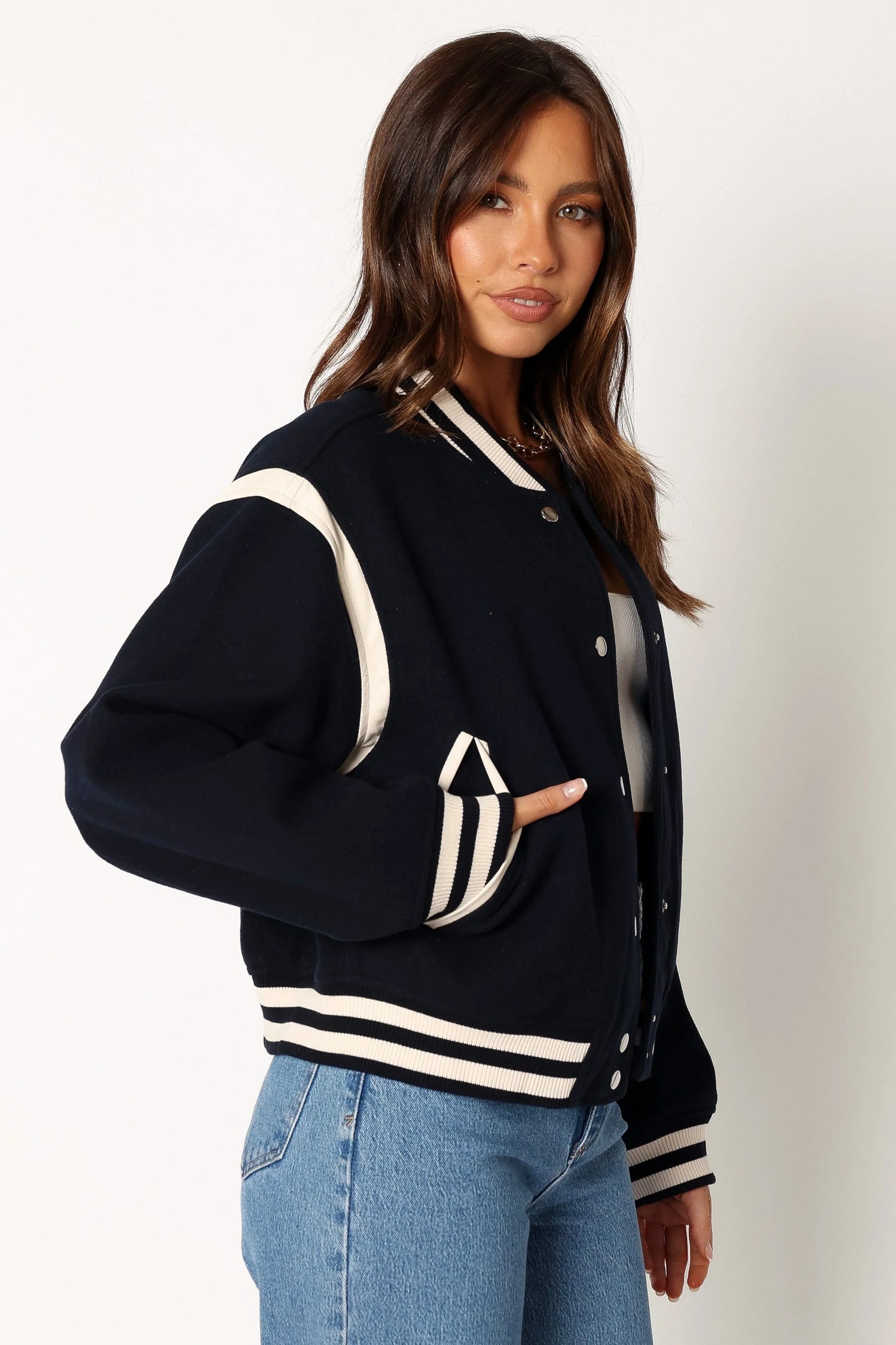 Fallon Collegiate Bomber Jacket Dark Indigo