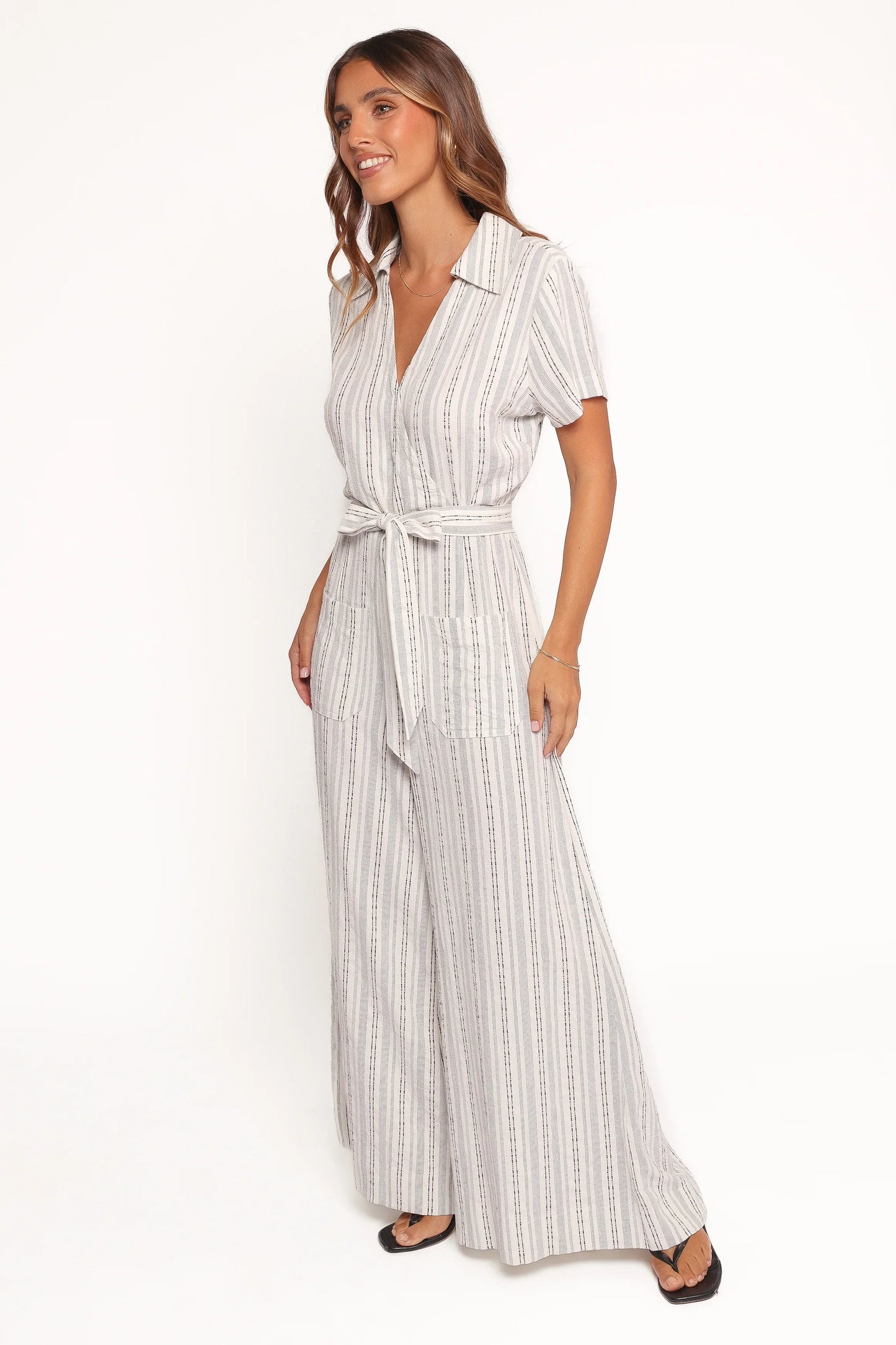 Daila Tie Waist Jumpsuit White Black