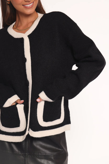 Orabelle Contrast Hem Cardigan Black