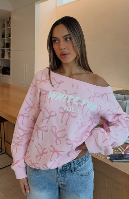 Vol 1 Off Shoulder Printed Sweater Posy Bow