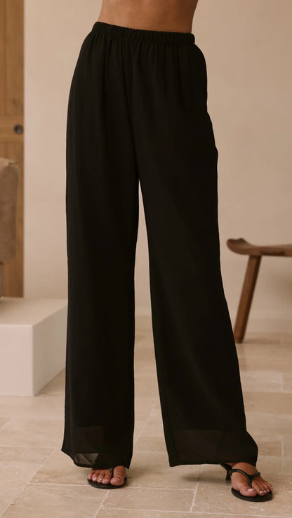 Zabrina Semi Sheer Strapless Top and Pants Set Black