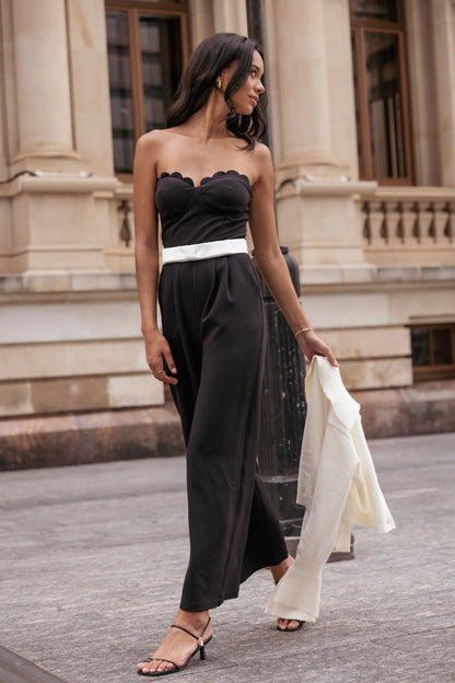 Elaria Scalloped Belted Jumpsuit Black