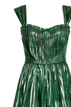 Emerald Green Shiny maxi evening dress with an off the shoulder neckline