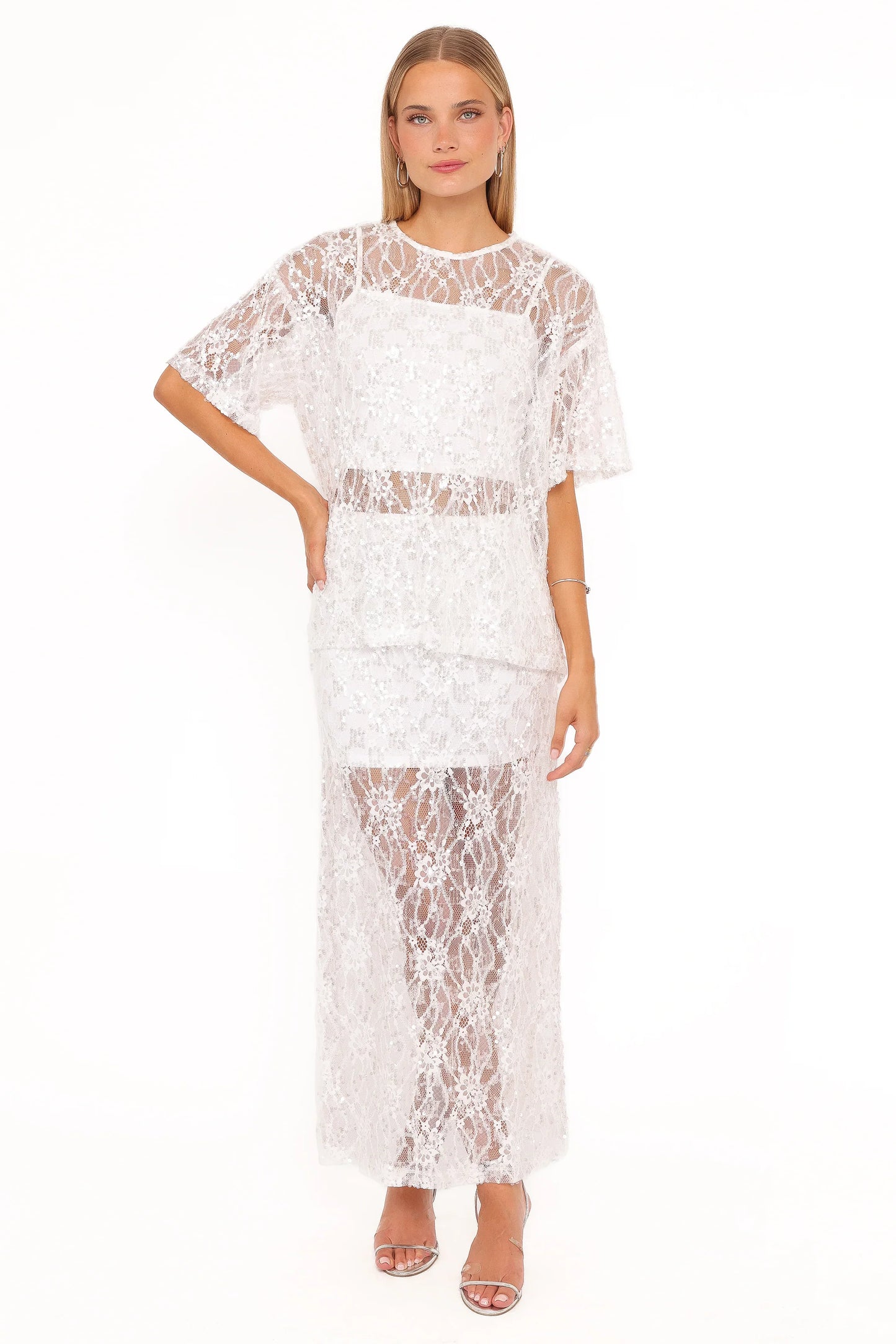 Yonder Sheer Lace Tee Top White