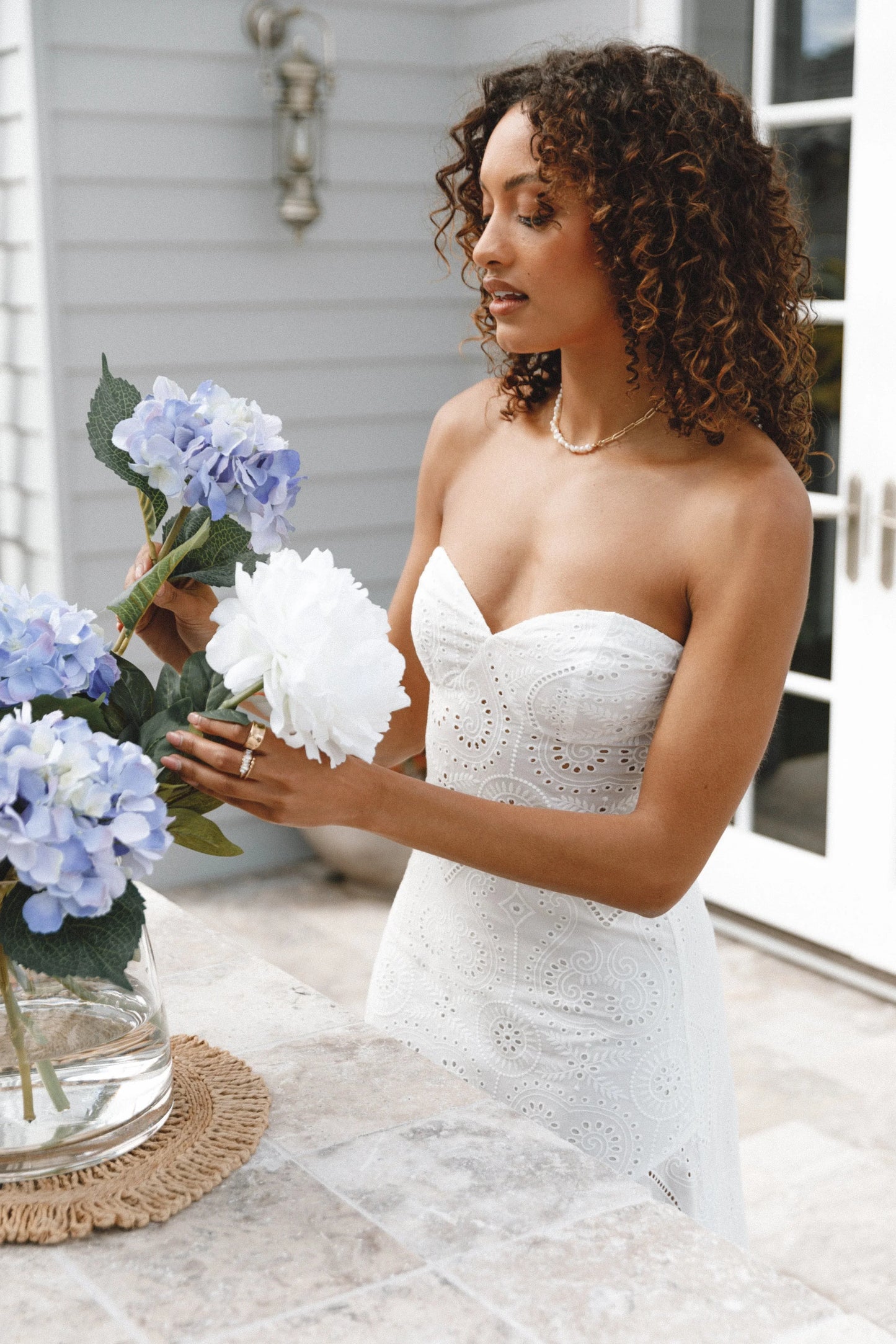 Melanie Strapless Midi Dress White
