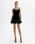 Black velvet mini dress with 3D flowers