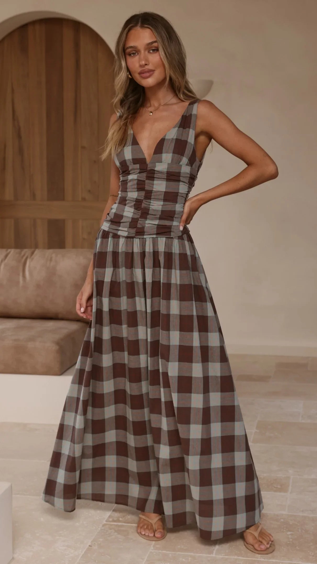Sanya Maxi Dress Chocolate Check