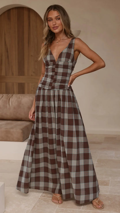 Sanya Maxi Dress Chocolate Check