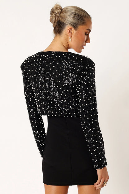 Monica All Over Pearl Crop Jacket Black
