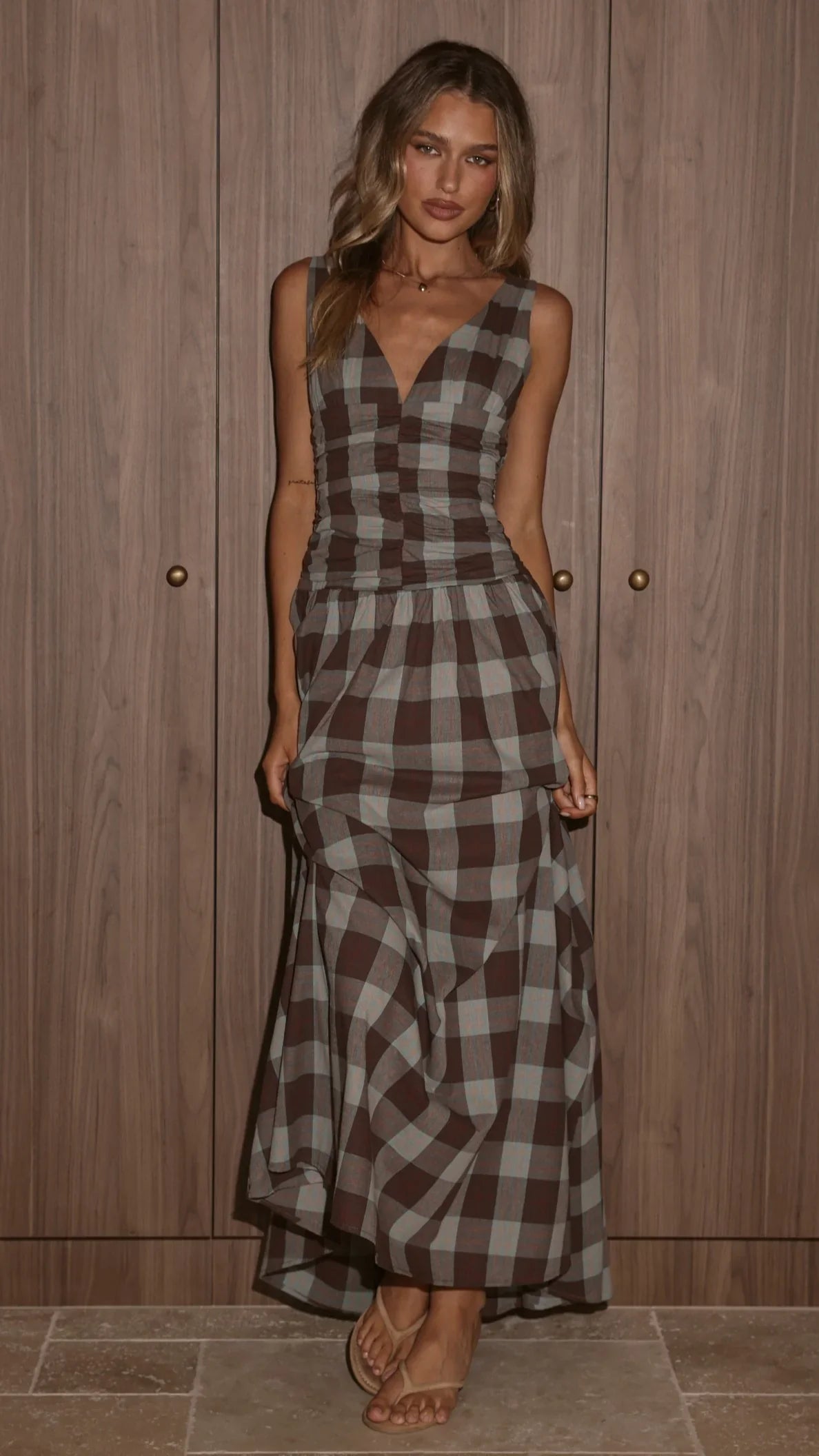 Sanya Maxi Dress Chocolate Check