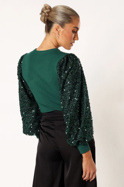 Rowan Sequin Sleeve Top Green