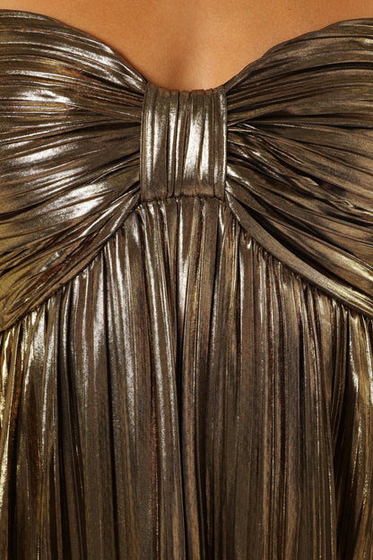 Kanthro Pleated Maxi Dress Gold