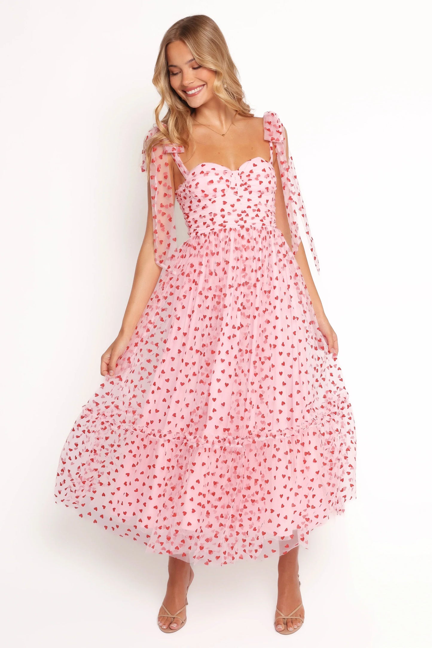 Floret Midi Dress Red Hearts